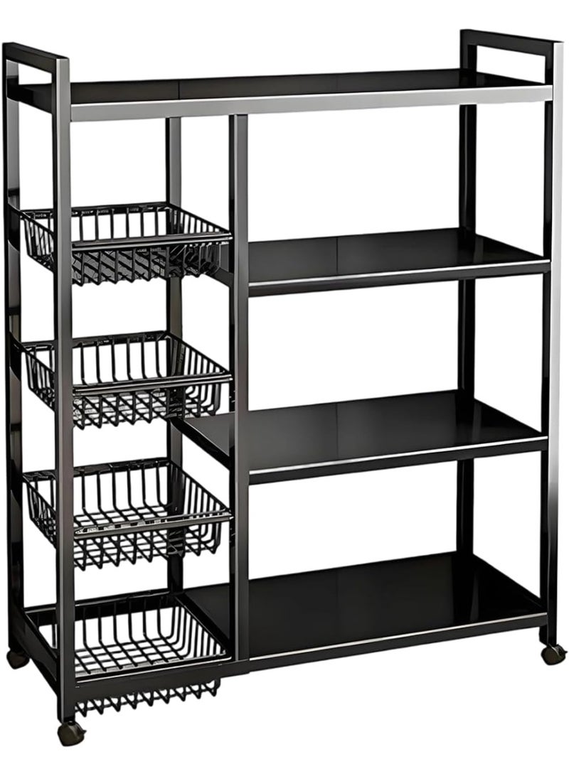 إينابايت رف تخزين معدني أسود بأربعة طبقات قابل للإزالة مع عجلات، لاستخدام المنزل للمطبخ/الغرفة النوم - Image 1